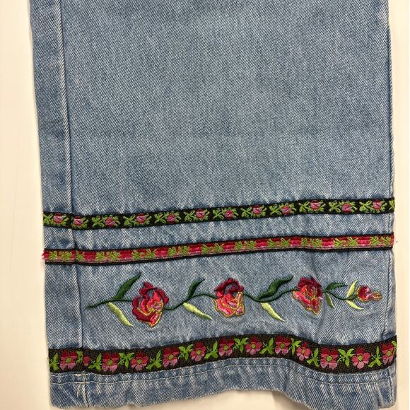 NorthWest Blue Woman Denim Jeans Floral Embroidered Wide Flare Leg Boho Sz 22W - Picture 7 of 15